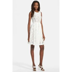 Tracy Reese Ivory A-Line Embroidered Organza Linen Sleeveless Dress size 4